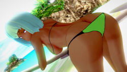 1girls ass ass_focus bikini bikini_bottom bikini_top emerald_sustrai green_hair green_hair_female half-dressed half_naked half_naked_female logang45 long_hair long_hair_female red_eyes rwby solo_female
