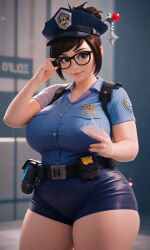ai_generated mei_(overwatch) police police_hat police_uniform policewoman