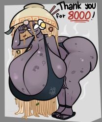 dark_body food hanging_breasts huge_ass huge_breasts hyper_breasts noodle_hair noodles original_character sob4art soup sports_bra sportswear sportwear