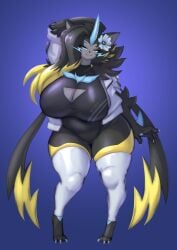aurora_(nbanoob) big_breasts breasts cleavage female furry huge_breasts me mega_zeraora pokemon pokemon_(species) sanfingulipunrapin tag thick_thighs wide_hips zeraora