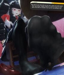 1boy1girl 2026 3d 3d_(artwork) 5_toes absurd_res black_hair celestia_ludenberg danganronpa danganronpa:_trigger_happy_havoc dialogue dialogue_box earrings feet feet_focus female female_focus femdom foot_fetish footplay fully_clothed_female giantess giantess_feet goth goth_girl lolita_fashion looking_down_at_partner naegi_makoto painted_nails painted_toenails red_eyes red_heels sadincarnate3d slave socked_feet stockings twitter