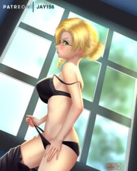 bra female glynda_goodwitch jay156 panties panty_pull rwby side_view solo