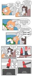 absurd_res anthro blue_clothing blue_shirt blue_topwear blush bound breasts brown_hair camel_toe chair chinchilla chinchillid cleavage clothed clothing comic dialogue dildo duo eyelashes female furniture hair hi_res lagomorph leporid long_hair lying male mammal messy_hair on_back orange_clothing orange_hair orange_shirt orange_tank_top orange_topwear panties rabbit rodent sex_toy shirt sitting sofa speech_bubble spread_legs spreading tail tan_clothing tan_panties tan_underwear tank_top tape text tina_(tonytoran) tony_(tonytoran) tonytoran topwear underwear