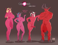 1futa 1girls 2boys arms_crossed balls biceps big_biceps big_breasts bng breasts carnal_souls cleft_of_venus club_shaped_penis crossed_arms cum_drip demon demons female futanari hand_on_hip hand_on_hips hands_clasped hands_on_hip hands_on_hips hands_on_own_chest hanging_breasts height_difference hooves horns huge_balls huge_breasts huge_cock intersex larger_male line_up male mound_of_venus muscular muscular_male nipples penis pink_skin pointy_ears pussy red_skin semi-erect shoulder_spikes size_difference subtle_pussy succubus testicles thick_penis thick_thighs white_sclera wide_hips