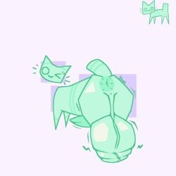 1:1 anus backsack balls big_balls butt emoticon erection felid feline feral genitals green_body hi_res huge_balls hyper hyper_balls hyper_genitalia male mammal motion_lines one_eye_closed penis presenting presenting_hindquarters quadruped rear_view shay_the_bunny simple_background wink