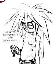 1girl 1girls 2026 agtartzz annoyed annoyed_expression anthro anthro_only bare_breasts breasts breasts_out casual casual_nudity cigarette dialogue digital_drawing_(artwork) digital_media_(artwork) english_dialogue english_text female female_only flaky_(htf) furry furry_female furry_only half-dressed half_naked happy_tree_friends mondo_media porcupine quills shirtless sketch solo solo_female speech_bubble text