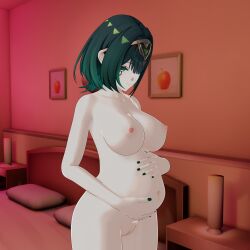 1girls 3d aisloppytoppy black_hair black_nails genshin_impact indoors light-skinned_female light_skin nail_polish nefer_(genshin_impact) nude pregnant pregnant_belly pregnant_female self_upload solo_female