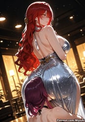 2girls ai_assisted ai_generated ass back backless_dress backless_outfit bangs bare_shoulders black_dress blush breasts curvaceous curvy curvy_female curvy_figure dress earrings evening_gown female from_behind grey_dress hair_ornament halter_dress himeko_(honkai:_star_rail) honkai_(series) jewelry kafka_(honkai:_star_rail) large_breasts long_hair looking_at_viewer looking_back miyuai multiple_girls red_hair sideboob sidelocks smile thick thick_ass thick_butt thick_hips thick_legs thick_thighs thighs voluptuous voluptuous_female white_dress wide_hips wide_thighs yellow_eyes yuri