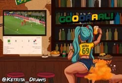 1girl 1girls bar_chair bracelet brazil brazilian brazilian_female brazilian_flag brazilian_miku dark-skinned_female dark_skin drink fart fart_cloud fart_fetish farting farts goals hamburger jeans ketrita sitting soccer soda_can solo stinky_butt stinky_fart tv vocaloid