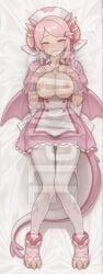 1girls ai_generated blush breast_squeeze breasts dakimakura dragon_girl dragon_horns dragon_tail female full_body hi_res high_resolution highres lying lying_on_back naughty_face nipples nurse nurse_cap nurse_dragonmaid nurse_uniform patreon pink_eyes pink_hair pressed_together sleeplessnighty solo solo_focus tagme watermark yu-gi-oh!