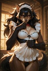 1girls ai_generated black_hair brown_fur female original_character red_eyes scorpianpp self_upload stable_diffusion theresa-vix_(scorpianpp) werewolf werewolf_girl