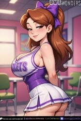 1girls abs ai ai_art ai_generated ass ass_focus blush body body_focus bokeh breasts brown_eyes brown_hair chair cheerleader cheerleader_uniform cinematic_lighting classroom cleavage curvy curvy_figure depth_of_field detailed_clothes detailed_face detailed_hair dmf_wonders dramatic_lighting eyelashes fat_ass glossy_skin hair_bow hair_flowing hair_highlights high_ponytail highres hip_focus huge_ass huge_breasts interior large_breasts long_eyelashes long_hair looking_at_viewer looking_back lower_body_focus makeup massive_ass medium_breasts navel oiled_skin original original_character parted_lips patreon patreon_logo patreon_username pleated_skirt plump_ass purple_bow purple_top realistic_skin rim_lighting round_ass seductive_smile shiny_hair shiny_skin short_skirt sideboob skin_reflection skin_tight slim_waist smile smooth_skin soft_lighting sparkles specular_highlights standing sweat sweat_drops thick_ass thick_thighs thighs three_quarter_view tight_clothes toned_body twitter_username underboob volumetric_lighting voluptuous wet_skin white_skirt wide_hips window x_username