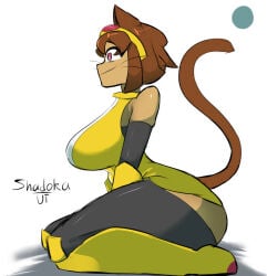 ass breasts brown_hair cat_ears cat_tail gameoverse glasses_on_head kit_(gameoverse) pink_eyes shadoka_ut_(artist) sitting smile solo tail