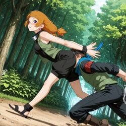 1boy 1girls accident accidental_circumstance ai_generated arms_held_back ass ass_press ass_smothering blush boruto:_naruto_next_generations breasts brown_hair caught_off_guard cleavage clumsy earrings embarrassed falling falling_over female forest fully_clothed headband kazamatsuri_moegi konohagakure_symbol kunoichi male male/female moaning naruto naruto_(series) ninja orange_hair outdoors running sarutobi_konohamaru scarf sexual_assault sexual_harassment sexually_suggestive shirt smothering smothering_ass straight surprised sweat tied_hair tripping twintails upper_body vest wristband