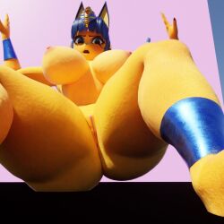 1girls 3d animal_crossing ankha ankha_(animal_crossing) artist_request big_breasts cat_ears female furry huge_breasts large_breasts looking_at_viewer low-angle_view nintendo nude nude_female scrag_ankha scrag_boy_(model) solo thick_thighs yellow_body yellow_fur