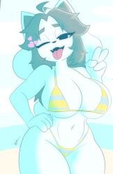 anthro beach big_ass big_breasts big_thighs bikini deltarune furry goofy_horns gray_hair temmie_(deltarune) temmie_(undertale) undertale white_fur wide_hips