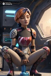1girls ai_generated armor belt black_hair bodysuit boots closed_eyes clothed_masturbation dildo dildo_riding disney_xd elbow_pads female_human female_masturbation hi_res high_heels knee_pads lips lucasfilm masturbation multicolored_hair nose object_insertion orange_hair r34arts sabine_wren sex_toy short_hair shoulder_armor solo spread_legs squatting star_wars star_wars_rebels swept_bangs two-tone_hair