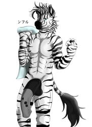 abs anthro equine flaccid flash_draw fur hair heterochromia lucatiel male male_only mammal multicolored_fur multicolored_hair multicolored_tail muscular nude penis simple_background solo tail_tuff white_background white_fur zebra