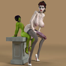 age_difference big_lips claws dorris_longdick femboy femboy_on_futa futanari gif_author hag high_heels huge_cock intersex larger_female lipstick male_on_futa open_toe_shoes orc orc_femboy orc_male size_difference smaller_male veiny veiny_penis wedge_heels