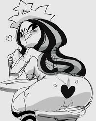 1girls :q ass big_ass big_breasts big_thighs blush breasts censored crown dat_ass female from_behind heart licking_lips long_hair looking_back mascot nude pussy sideboob sketch solo spazkid starbucks starbucks_siren starbucks_siren_(gashi-gashi_redesign) stockings