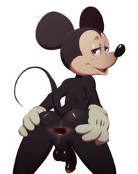 anthro anus backsack balls disney foreskin gaping gaping_anus male male_only mammal mickey_mouse mouse partially_retracted_foreskin penis rodent solo tatsumichi uncut white_background