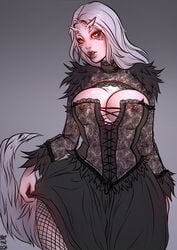 1girls absurdres areolae big_breasts breasts cleavage crossbreed_priscilla dark_souls dress female female_only fromsoftware goth highres large_breasts looking_at_viewer natthelich nipples see-through solo text watermark wide_hips