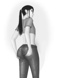 1boy arm_hair ass ass_grab black_hair blackknight23 dreadlocks earrings femboy fondle fondling male male_only monochrome scars self_fondle shocked solo tight_clothes tight_fit tight_pants trap white_skin