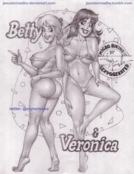 2girls archie_comics betty_and_veronica betty_cooper bikini bubble_butt g-string jesus_torrealba multiple_girls veronica_lodge