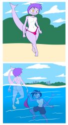 2boys anthro ass assisted_exposure beach birbpan embarrassed_nude_femboy femboy furry male shark stolen_clothes stripped stripped_naked tagme
