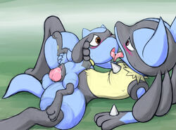 amber_eyes animal_genitalia animal_penis animal_pussy balls black_fur blue_fur blush canine_penis canine_pussy dancingchar eye_contact female fur knot licking lucario male nintendo penetration penis pokemon pokemon_(species) pussy riolu size_difference straight tongue tongue_out vaginal_penetration video_games yellow_fur young