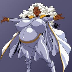 1girls 2d african african_female belly big_belly big_breasts bodysuit boots breasts cameltoe cape clothed clothing commission covered_nipples dark-skinned_female dark_skin earrings female female_only fungus-man huge_belly huge_breasts huge_nipples lipstick long_hair looking_at_viewer marvel marvel_comics navel nipples ororo_munroe outstretched_arms pregnant self_upload shoulder_pads smile smiling solo solo_female storm_(x-men) superheroine tagme thick_thighs white_eyes white_hair x-men