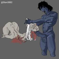 balls big_penis blood blue_body blue_skin color corpse cum cum_on_butt cum_on_face death decapitation female_death gore guro necrophilia nude penis reverse_blowjob severed_head stan3882