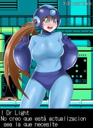 bodysuit breasts ecchi genderswap_(mtf) helmet long_hair mega_man mega_man(classic) mega_man_(character) oppai ponytail robot robot_girl rockman rule_63 tagme