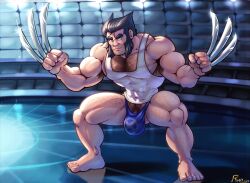 abs armpit_hair bara beard biceps bulge claws clothing d-prime248 hairy_chest logan_(x-men) male male_nipples male_only male_pubic_hair marvel marvel_comics muscular_male nipples pecs penis penis_outline rho_art tight_clothing underwear wolverine_(x-men) x-men