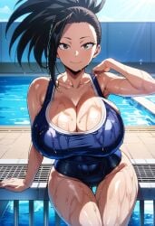 ai_generated big_breasts black_eyes black_hair breasts cleavage collarbone female female_focus female_only kemonogirls large_breasts momo_yaoyorozu my_hero_academia pointy_chin solo thick_thighs thighs tied_hair