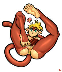 2018 anthro anus balls banana_split_(drunkengeneral) blonde_hair breasts candy chocolate dickgirl drunkengeneral feet female food foot_fetish fur furry furry_only futanari green_eyes hair hi_res intersex mammal monkey muscular nipples no_humans penis presenting presenting_anus primate shiny shiny_skin soles uncut