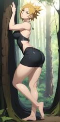 against_tree ai_generated arched_back artist_name artist_request ass black_skirt blonde_hair breasts conniexx feet forest medium_breasts naruto_(series) necklace skirt stable_diffusion temari thick_thighs