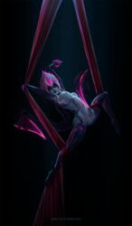 1girls acrobatic acrobatics aerial breasts claws curtains dance dancing demon demon_girl demoness erect_nipples evelynn female female_only holy-tail humanoid league_of_legends midair monster_girl nipples non-human nude pussy ribbons small_breasts solo succubus