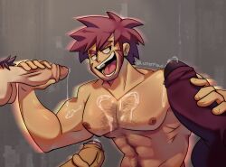 4boys bara beard byron_(pokemon) gay handjob lusterpaws penis_grab pokemon smile toony_face