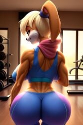 ai_generated ass ass_focus bunny furry furry_only gym gym_uniform huge_ass huge_breasts lola_bunny muscles muscular muscular_anthro muscular_female space_jam workout workout_clothes