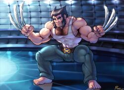 abs armpit_hair bara beard biceps claws d-prime248 hairy_chest logan_(x-men) male male_nipples male_only male_pubic_hair marvel marvel_comics muscular_male nipples pecs rho_art wolverine_(x-men) x-men