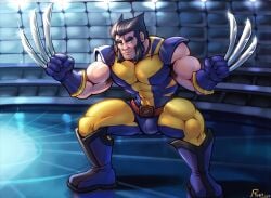 armpit_hair bara beard bulge claws clothing logan_(x-men) male male_only marvel marvel_comics muscular_male rho_art tight_clothing wolverine_(x-men) x-men