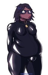 black black_skin breeoche bulge chubby chubby_female collar color colored dark_skin dark_skinned_female futanari glasses headgear headwear homestuck intersex june_egbert latex latex_suit short_hair short_hair_female