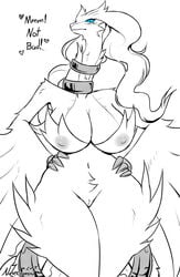 1girls 2017 anthro anthrofied big_breasts biped blue_eyes blush breasts claws dialogue dragon english_text female female_only front_view frown fur furred_dragon furry grey_nipples hands_on_hips heart huge_breasts legendary_pokémon long_neck looking_at_viewer navel neck_ring nintendo nipples nnecgrau nude partially_colored pinup pokémon_(species) pokemon pokemon_bw pokemorph portrait pose pussy reshiram restricted_palette scalie simple_background small_waist solo standing text three-quarter_portrait video_games voluptuous white_background white_fur white_nipples white_pussy white_wings wide_hips winged_arms wings