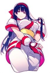 1girls ainu_clothes artist_request big_breasts blue_hair busty fingerless_gloves hair_grab hair_ribbon hi_res king_of_fighters large_breasts legs long_hair looking_at_viewer nakoruru pants red_eyes samurai_shodown seductive seductive_look seductive_smile snk solo source_request thick_thighs thighs voluptuous