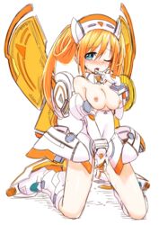 blue_eyes blush breasts female fingering long_hair masturbation neptunia_(series) nipples one_eye_closed open_mouth orange_hair orange_heart pussy_juice self_fondle solo source_request spread_legs symbol-shaped_pupils twintails uzume_tennouboshi