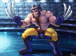 abs armpit_hair bara beard bulge claws clothing logan_(x-men) male male_nipples male_only marvel marvel_comics muscular_male nipples pecs rho_art tight_clothing wolverine_(x-men) x-men