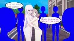 2girls 3d ass breasts danganronpa embarrassed embarrassed_nude_female enf english_text female female_focus human kirigiri_kyouko koikatsu multiple_girls nanami_chiaki nude pussy tagme text ultimateenf