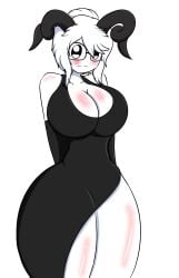 arms_behind_back blush dress horns notsosafeegg pale_skin roblox sfw white_hair