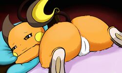 anus ass ass_focus bed female feral fur mammal mrmochi nintendo pawpads pillow pillow_hug pokémon_(species) pokemon pokemon_(species) pussy raichu rodent solo video_games